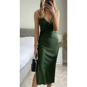 Zara SS Green Draped Lingerie style dress L